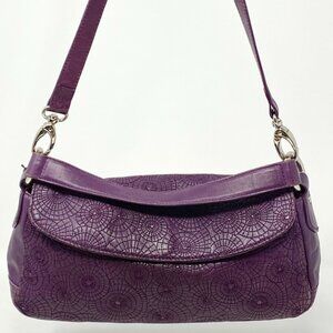 Oscar de la Renta Purple Leather Embossed Spiderweb Flap Shoulder Bag